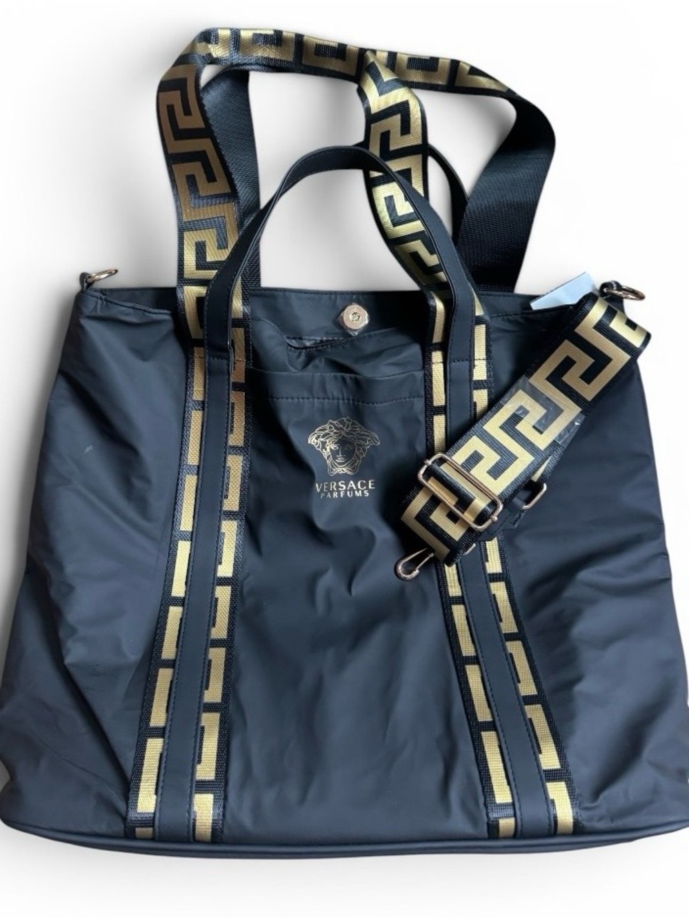 Versace Black and Gold Logo-Trim Tote
